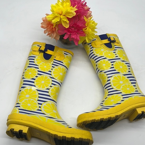 Serra Shoes Serra Lemon Rain Boots Yellow Blue Sz 8 Wrb548 Poshmark